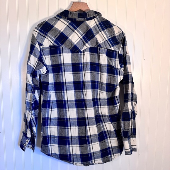 Work N Sport Plaid Flannel Snap Button Down Men’s Blue & Gray Size Large - Picture 6 of 8
